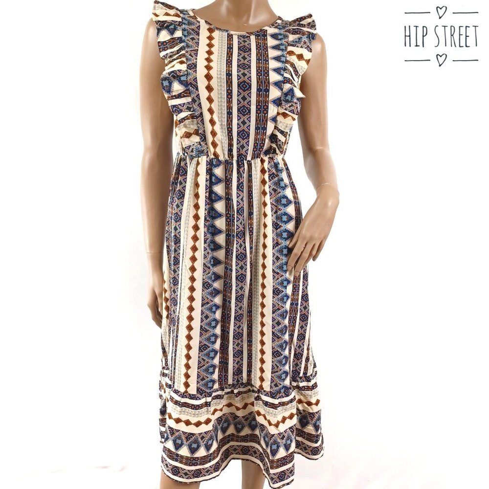 SHEIN Ruffle Top Boho Print Midi Dress M